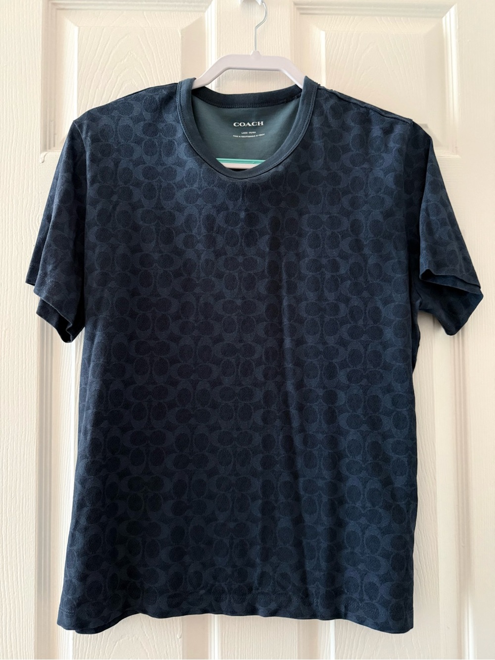 Coach Men's Blue Signature Jacquard Crewneck Tee